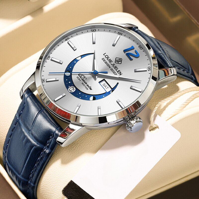 Elegant Moonphase Watch with Luminous Calendar Week