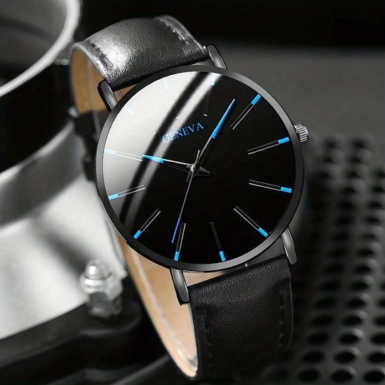 Luxury Leather Quartz Wristwatch & Bracelet Set
