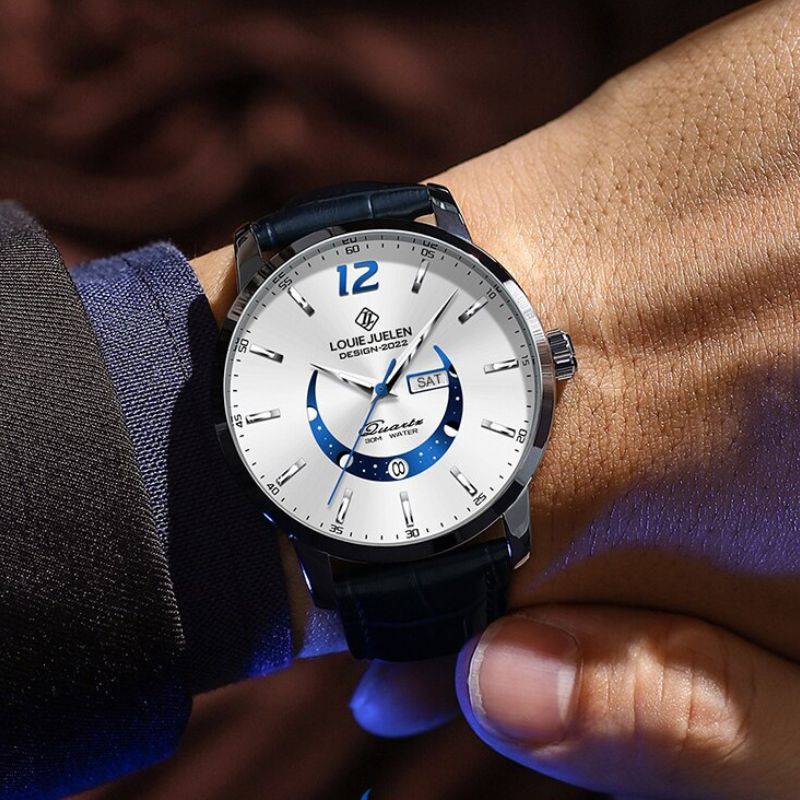 Elegant Moonphase Watch with Luminous Calendar Week