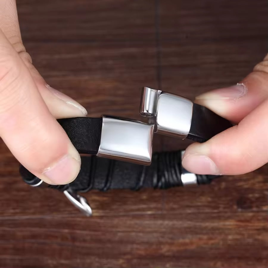 Leather Stainless Clasp Classic Bracelet