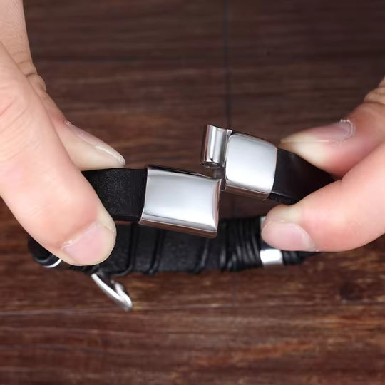 Leather Stainless Clasp Classic Bracelet